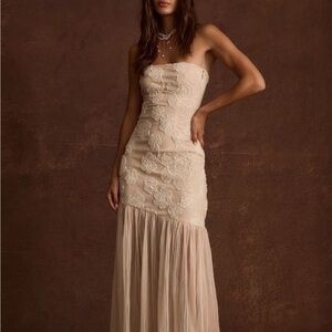 12th Tribe Strapless Beige Floral Dress